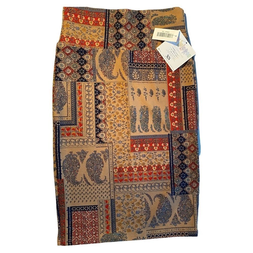 0381 LulaRoe Skirt Women Size XS Brown Tan Orange X Print Cassie NWT